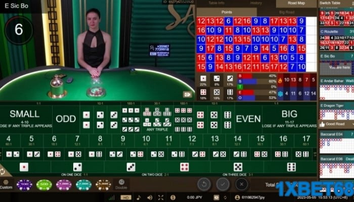 1xbet-カジノはオンラインのシックボー ゲームで合計 3 つのサイコロを予測します